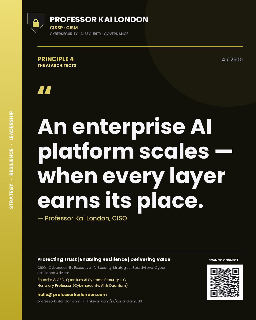 Professor Kai London principle 4: An enterprise AI platform scales — when every layer earns its place.