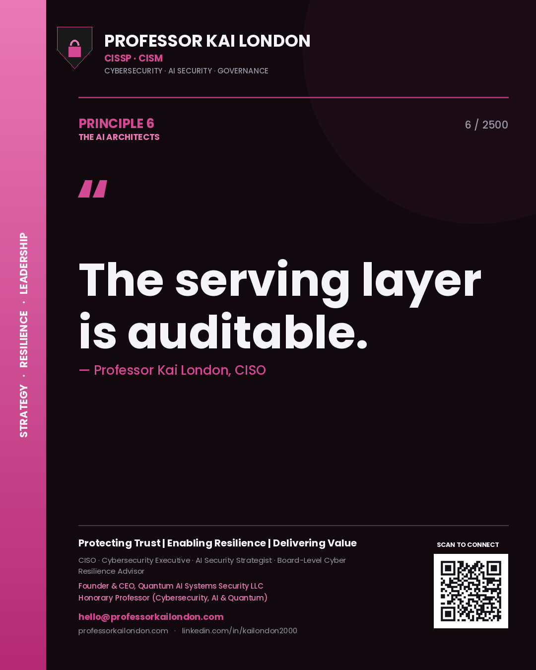 Professor Kai London principle 6: The serving layer is auditable.