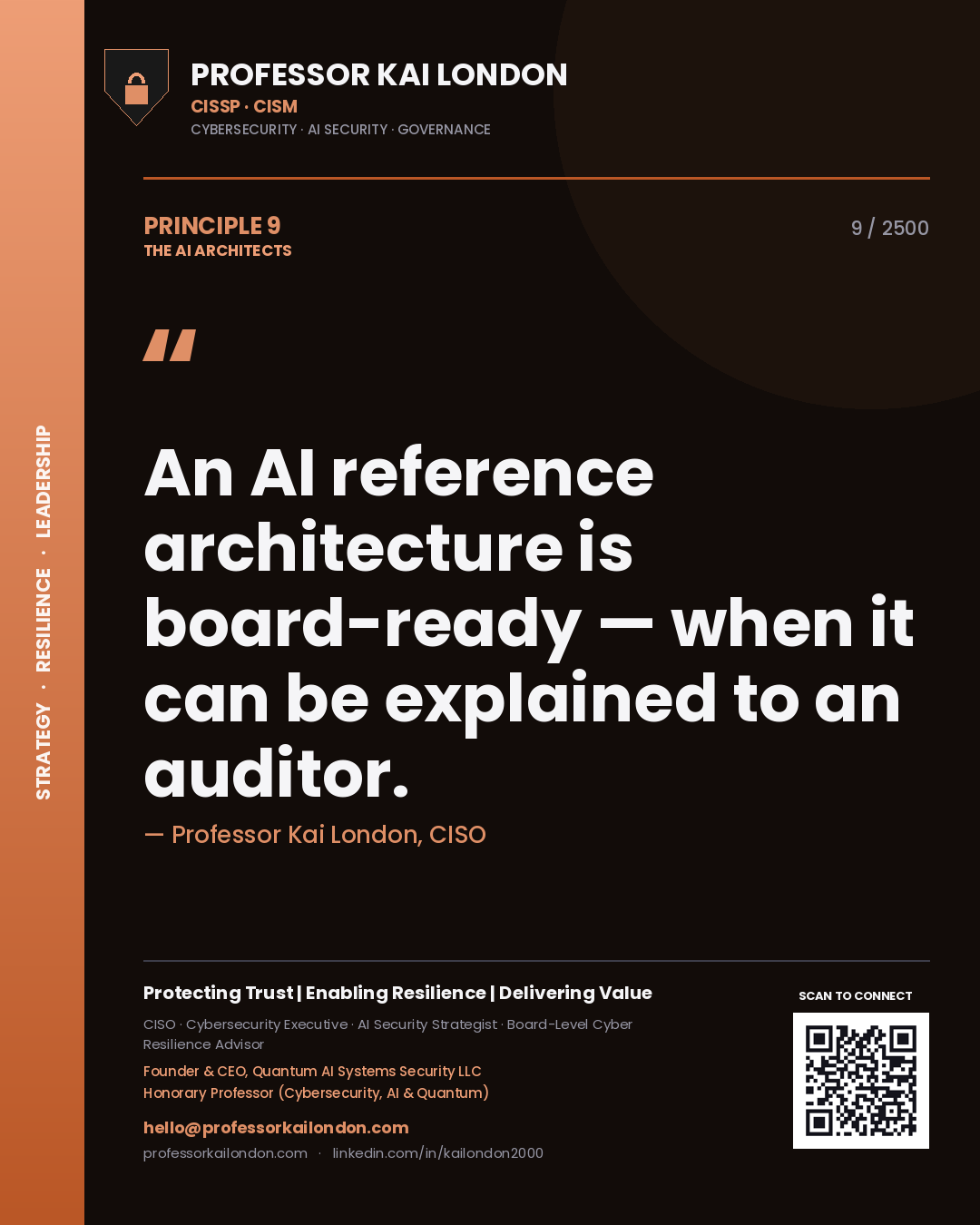Professor Kai London principle 9: An AI reference architecture is board-ready — when it can be explained to an auditor.
