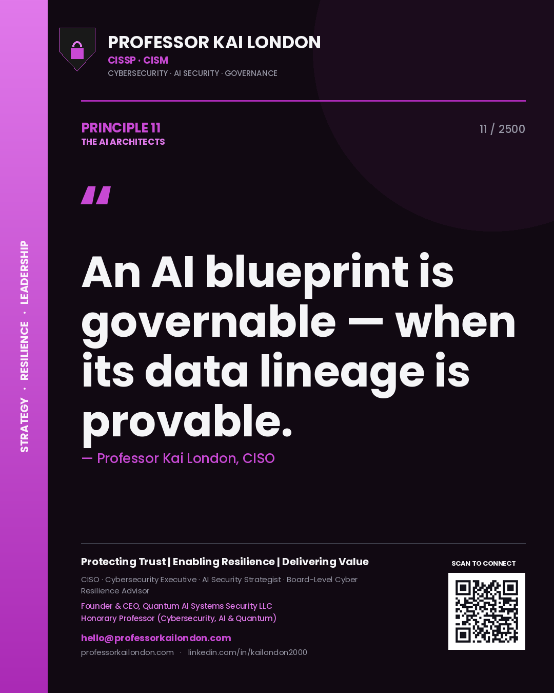 Professor Kai London principle 11: An AI blueprint is governable — when its data lineage is provable.