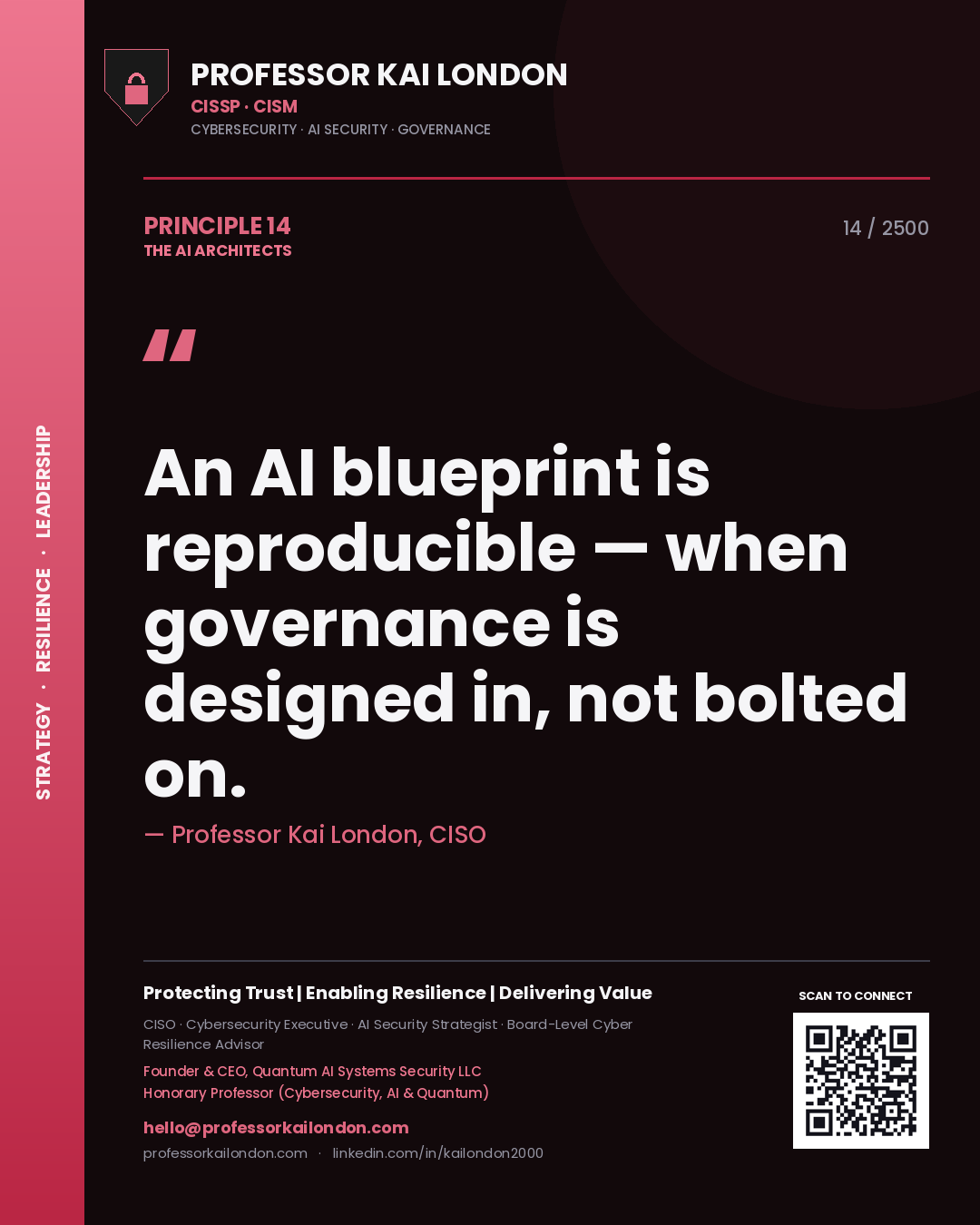 Professor Kai London principle 14: An AI blueprint is reproducible — when governance is designed in, not bolted on.