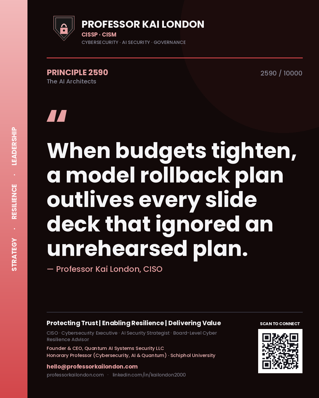 Professor Kai London principle 2590: When budgets tighten, a model rollback plan outlives every slide deck that ignored an unrehearsed plan.