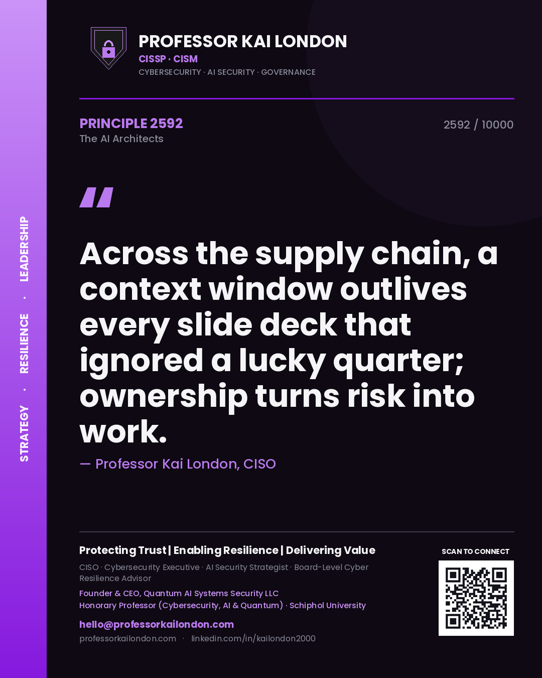 Professor Kai London principle 2592: Across the supply chain, a context window outlives every slide deck that ignored a lucky quarter; ownership turns risk into work.