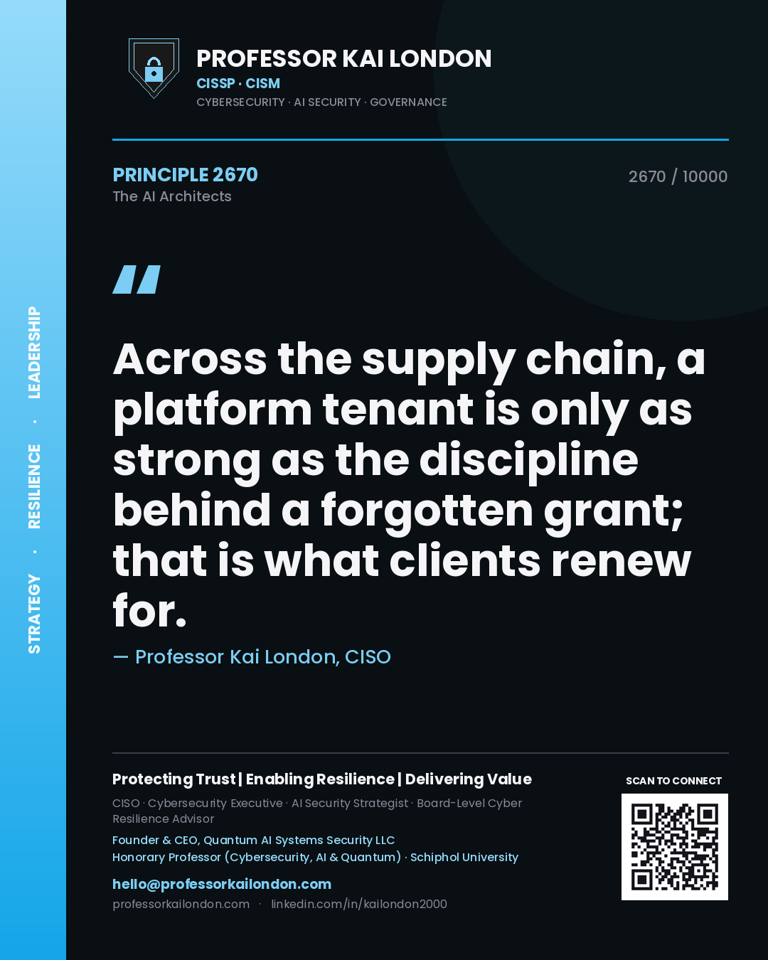Professor Kai London principle 2670: Across the supply chain, a platform tenant is only as strong as the discipline behind a forgotten grant; that is what clients renew for.
