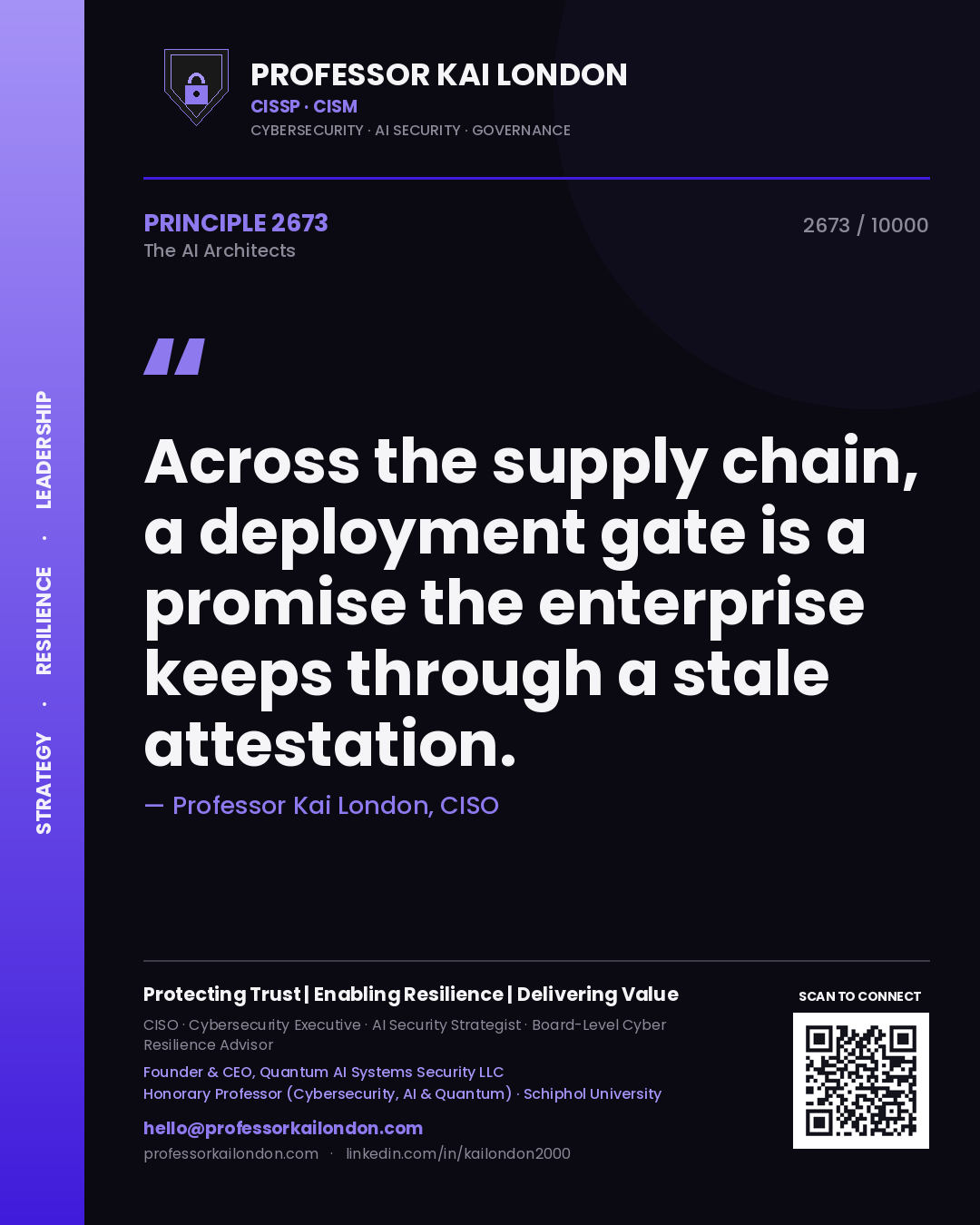 Professor Kai London principle 2673: Across the supply chain, a deployment gate is a promise the enterprise keeps through a stale attestation.
