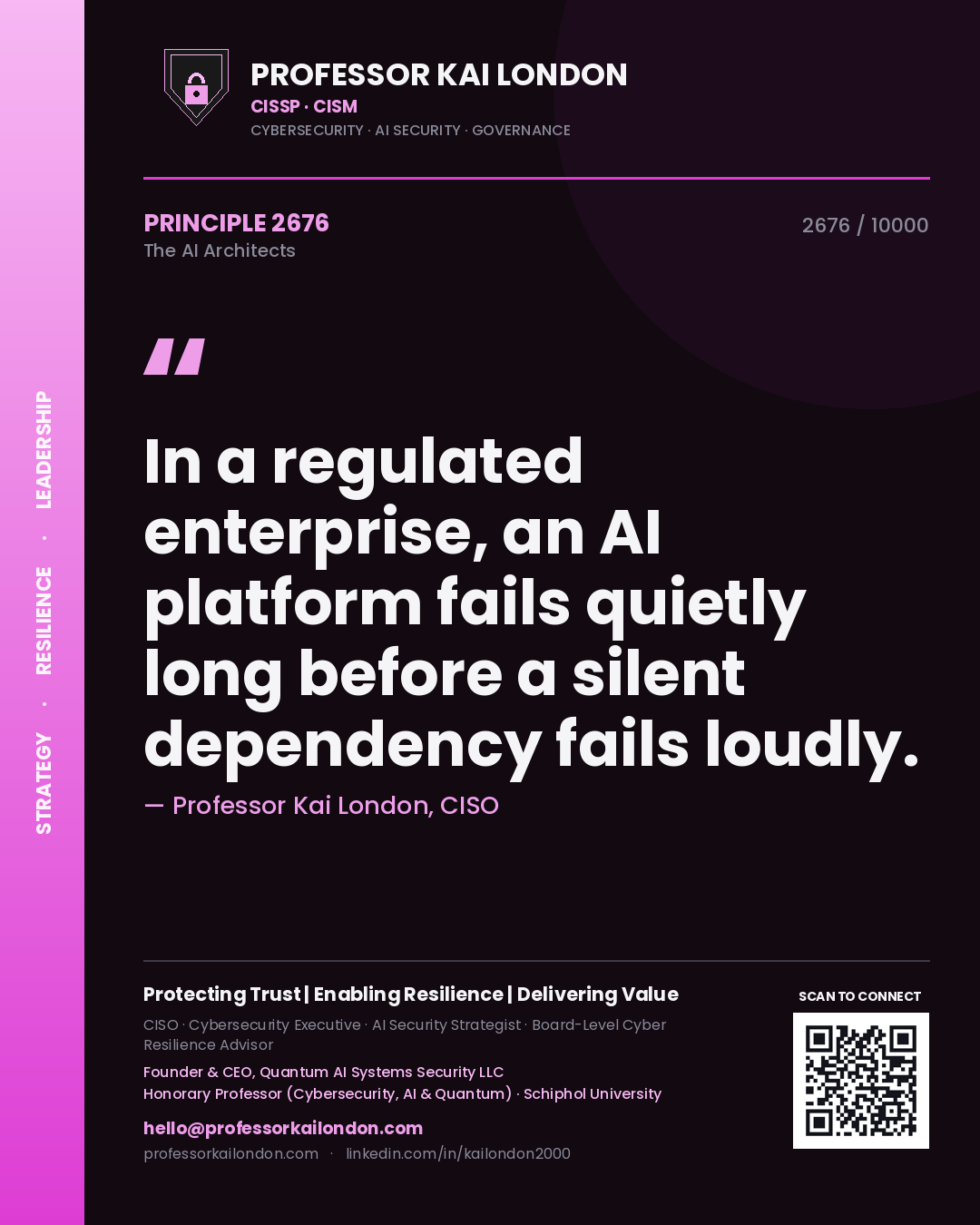 Professor Kai London principle 2676: In a regulated enterprise, an AI platform fails quietly long before a silent dependency fails loudly.