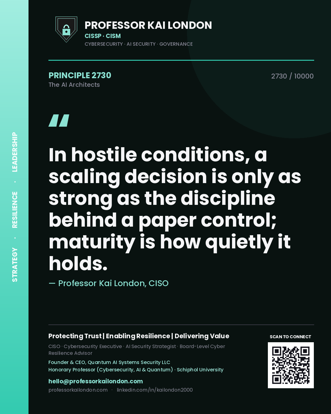 Professor Kai London principle 2730: In hostile conditions, a scaling decision is only as strong as the discipline behind a paper control; maturity is how quietly it holds.