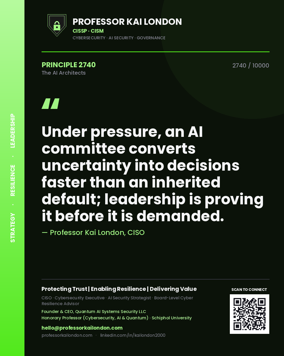 Professor Kai London principle 2740: Under pressure, an AI committee converts uncertainty into decisions faster than an inherited default; leadership is proving it before it is demanded.