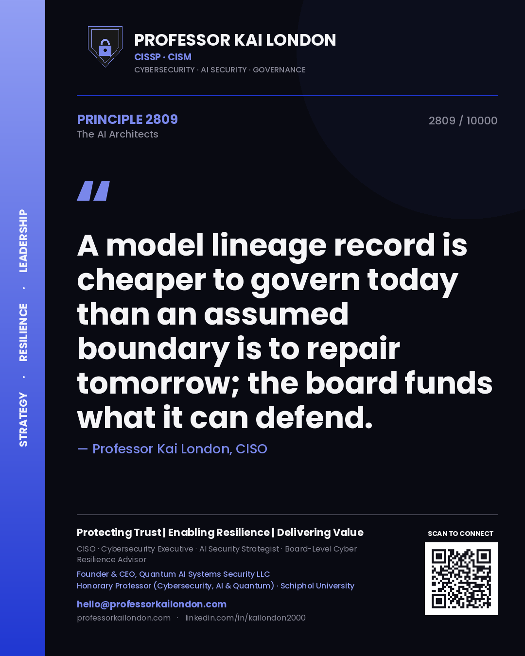Professor Kai London principle 2809: A model lineage record is cheaper to govern today than an assumed boundary is to repair tomorrow; the board funds what it can defend.