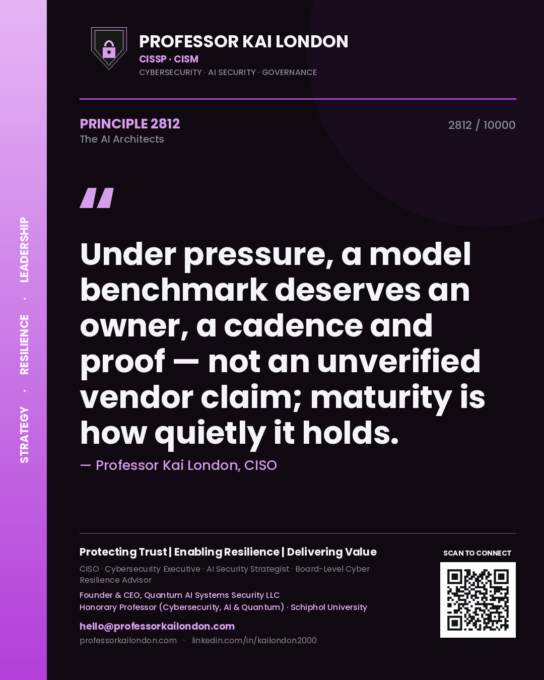 Professor Kai London principle 2812: Under pressure, a model benchmark deserves an owner, a cadence and proof — not an unverified vendor claim; maturity is how quietly it holds.