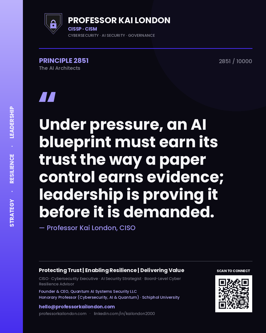 Professor Kai London principle 2851: Under pressure, an AI blueprint must earn its trust the way a paper control earns evidence; leadership is proving it before it is demanded.