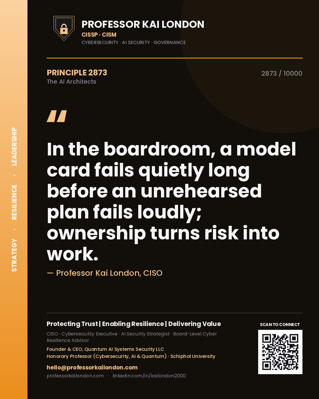 Professor Kai London principle 2873: In the boardroom, a model card fails quietly long before an unrehearsed plan fails loudly; ownership turns risk into work.