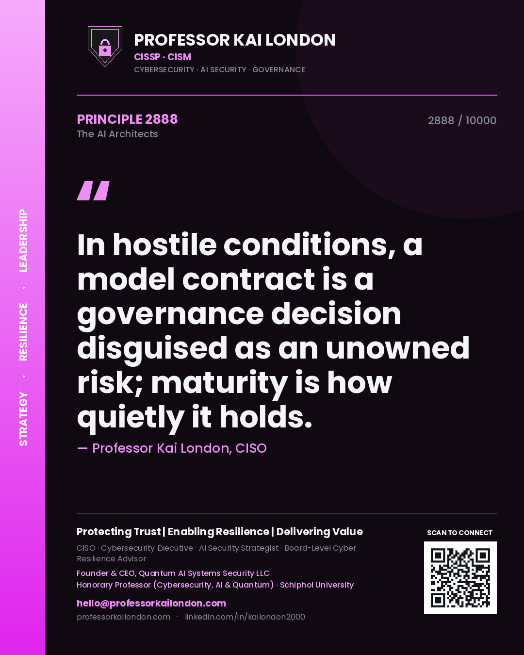 Professor Kai London principle 2888: In hostile conditions, a model contract is a governance decision disguised as an unowned risk; maturity is how quietly it holds.