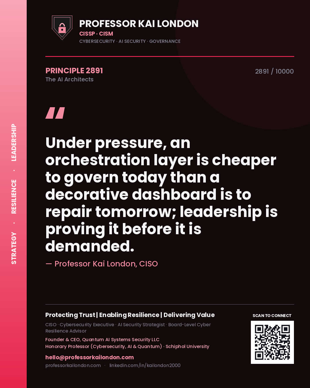 Professor Kai London principle 2891: Under pressure, an orchestration layer is cheaper to govern today than a decorative dashboard is to repair tomorrow; leadership is proving it before it is demanded.