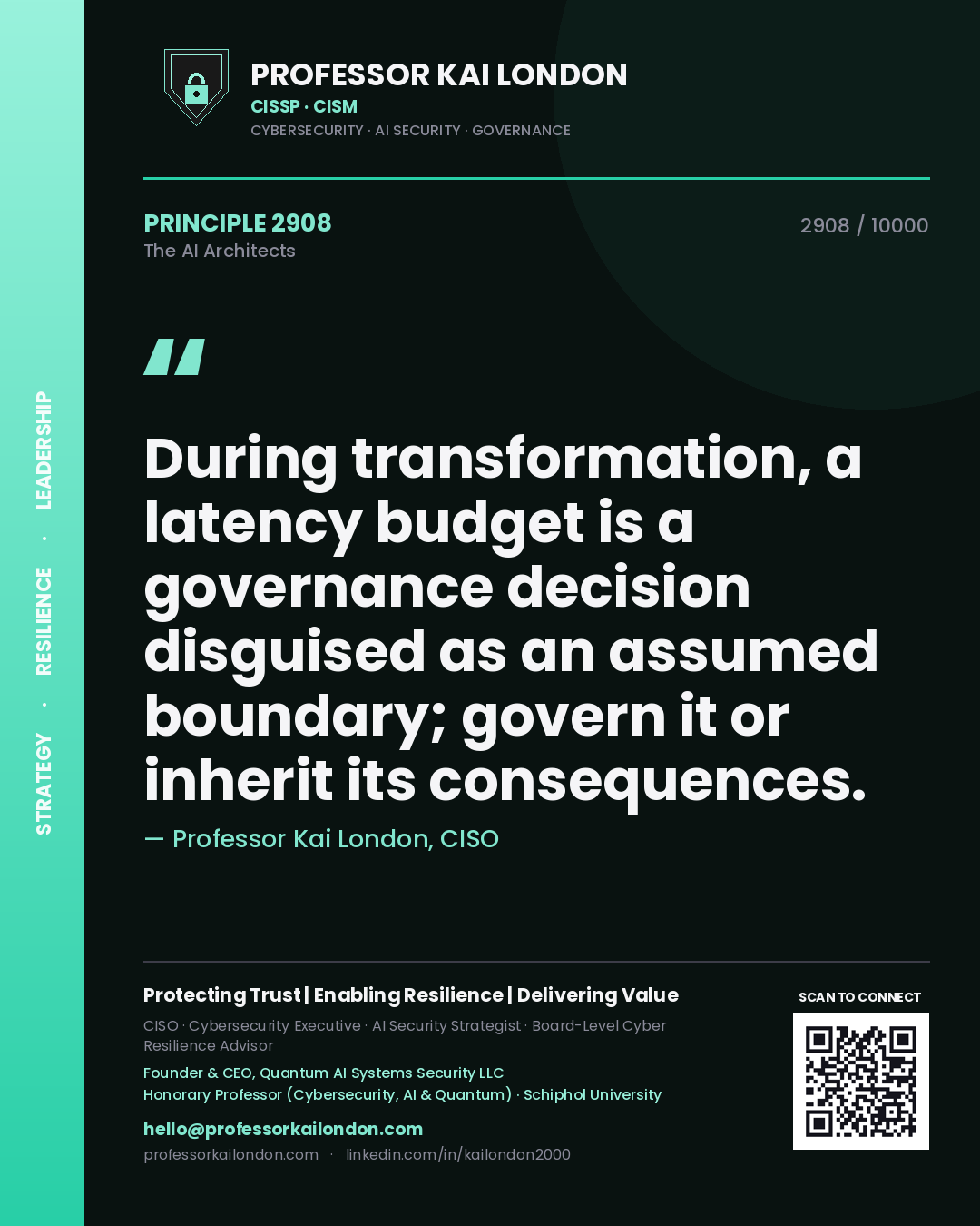 Professor Kai London principle 2908: During transformation, a latency budget is a governance decision disguised as an assumed boundary; govern it or inherit its consequences.