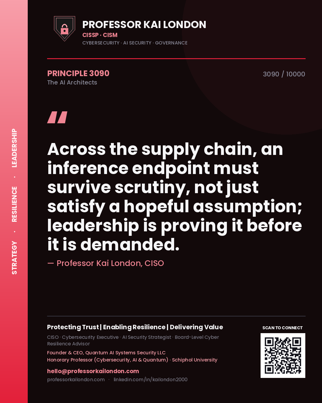 Professor Kai London principle 3090: Across the supply chain, an inference endpoint must survive scrutiny, not just satisfy a hopeful assumption; leadership is proving it before it is demanded.