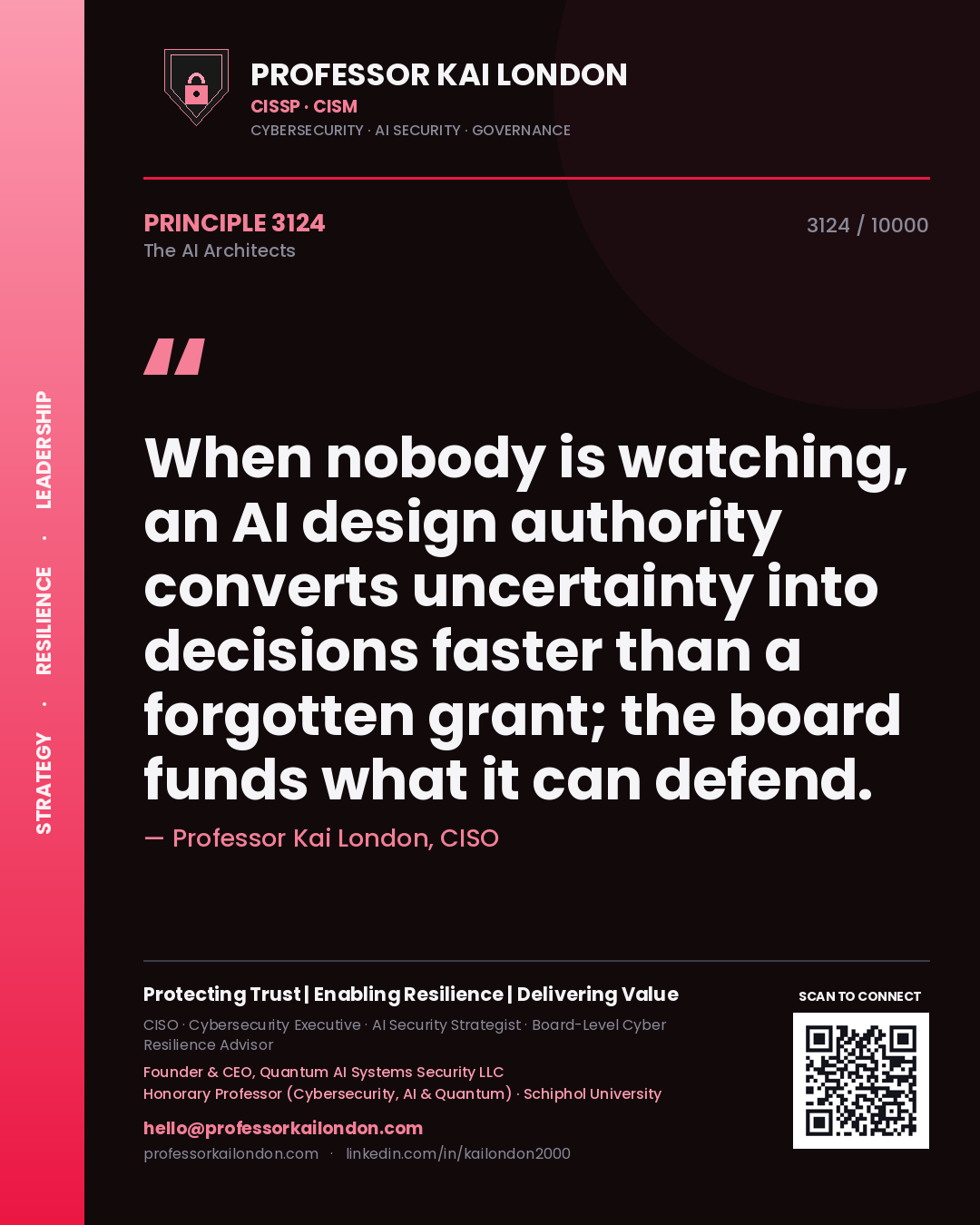 Professor Kai London principle 3124: When nobody is watching, an AI design authority converts uncertainty into decisions faster than a forgotten grant; the board funds what it can defend.