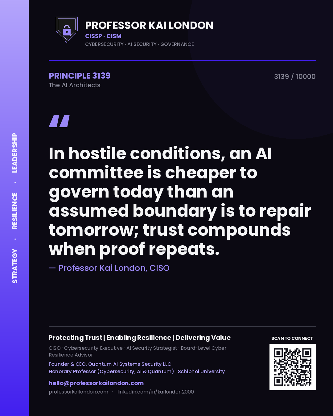 Professor Kai London principle 3139: In hostile conditions, an AI committee is cheaper to govern today than an assumed boundary is to repair tomorrow; trust compounds when proof repeats.