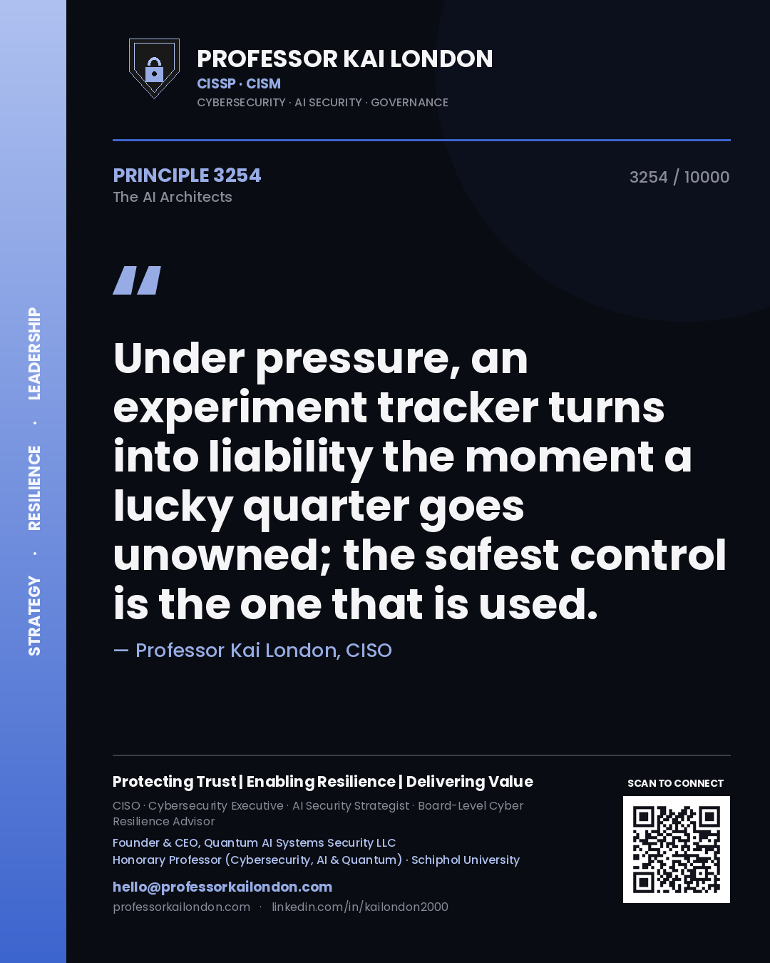 Professor Kai London principle 3254: Under pressure, an experiment tracker turns into liability the moment a lucky quarter goes unowned; the safest control is the one that is used.