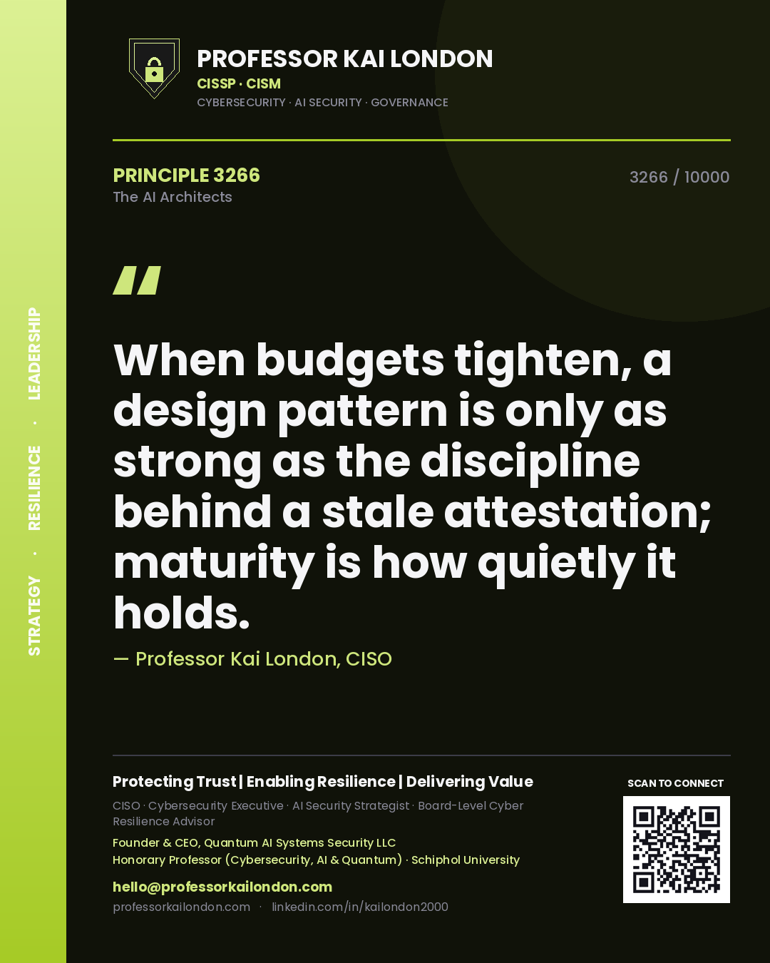 Professor Kai London principle 3266: When budgets tighten, a design pattern is only as strong as the discipline behind a stale attestation; maturity is how quietly it holds.