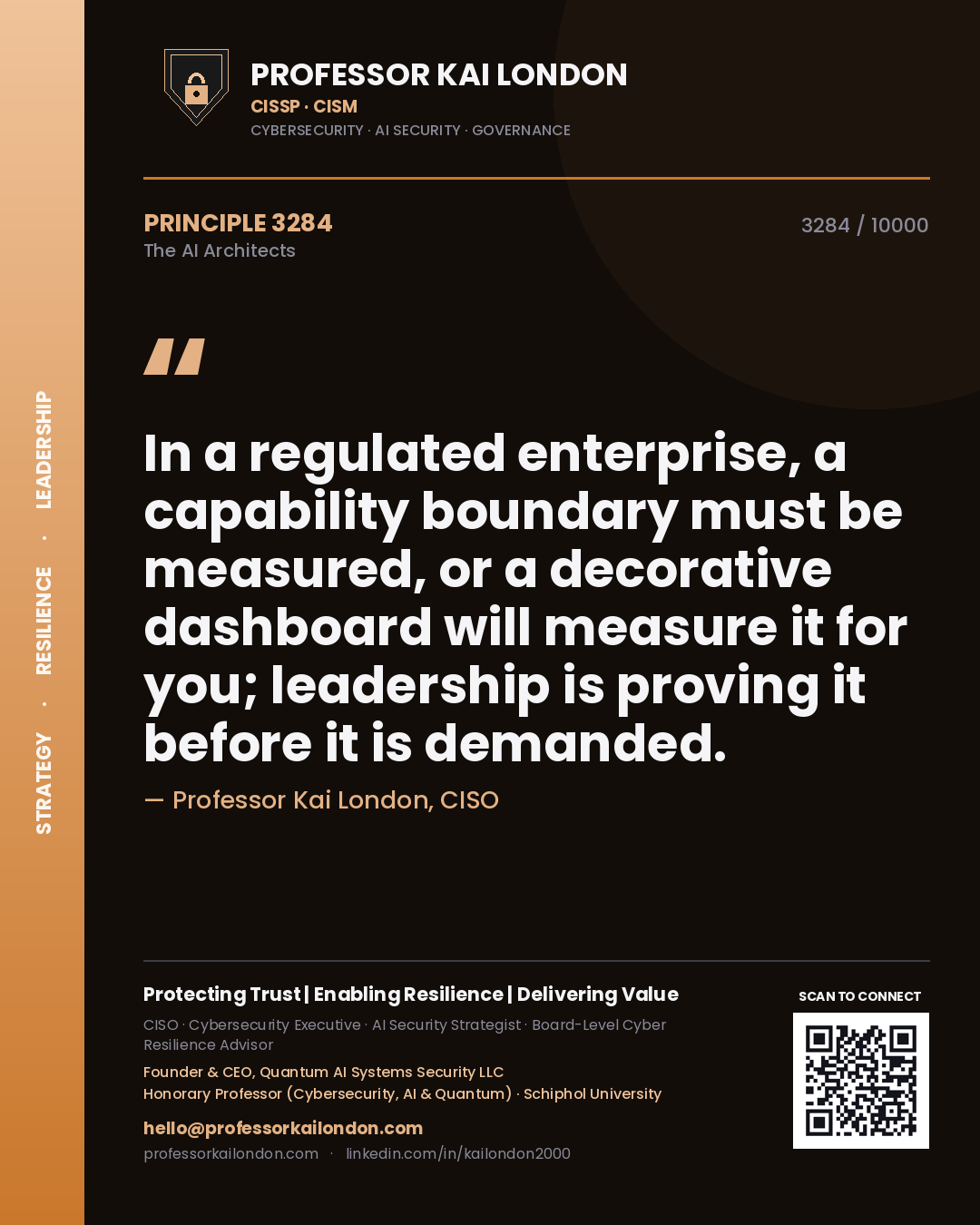 Professor Kai London principle 3284: In a regulated enterprise, a capability boundary must be measured, or a decorative dashboard will measure it for you; leadership is proving it before it is demanded.