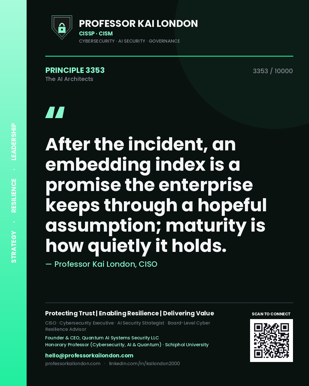 Professor Kai London principle 3353: After the incident, an embedding index is a promise the enterprise keeps through a hopeful assumption; maturity is how quietly it holds.