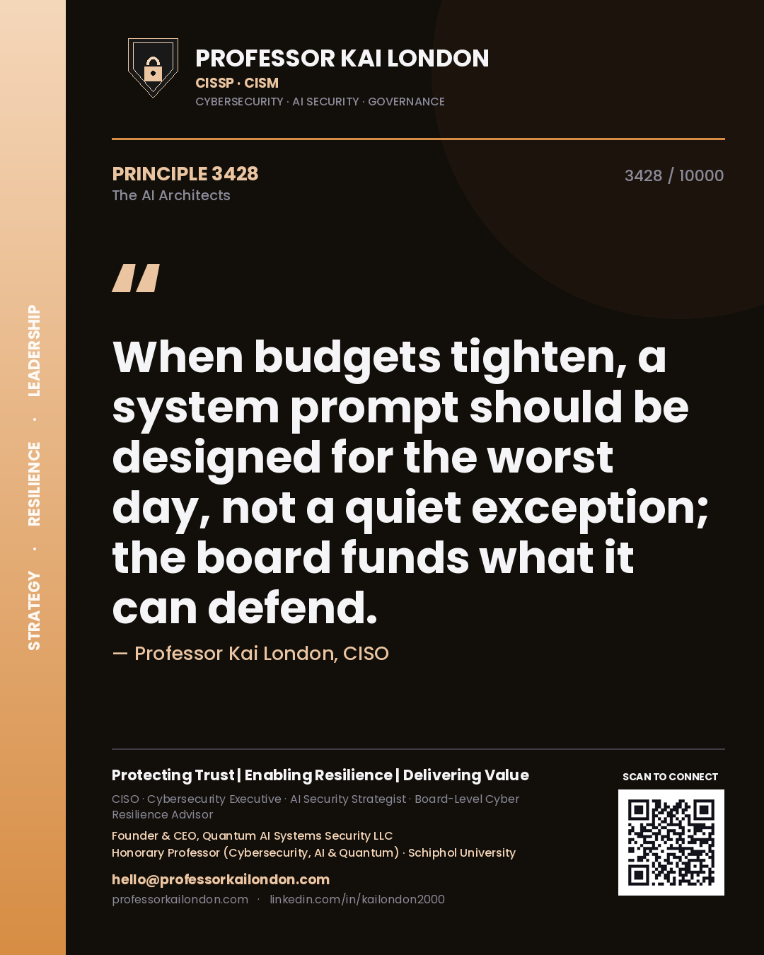 Professor Kai London principle 3428: When budgets tighten, a system prompt should be designed for the worst day, not a quiet exception; the board funds what it can defend.