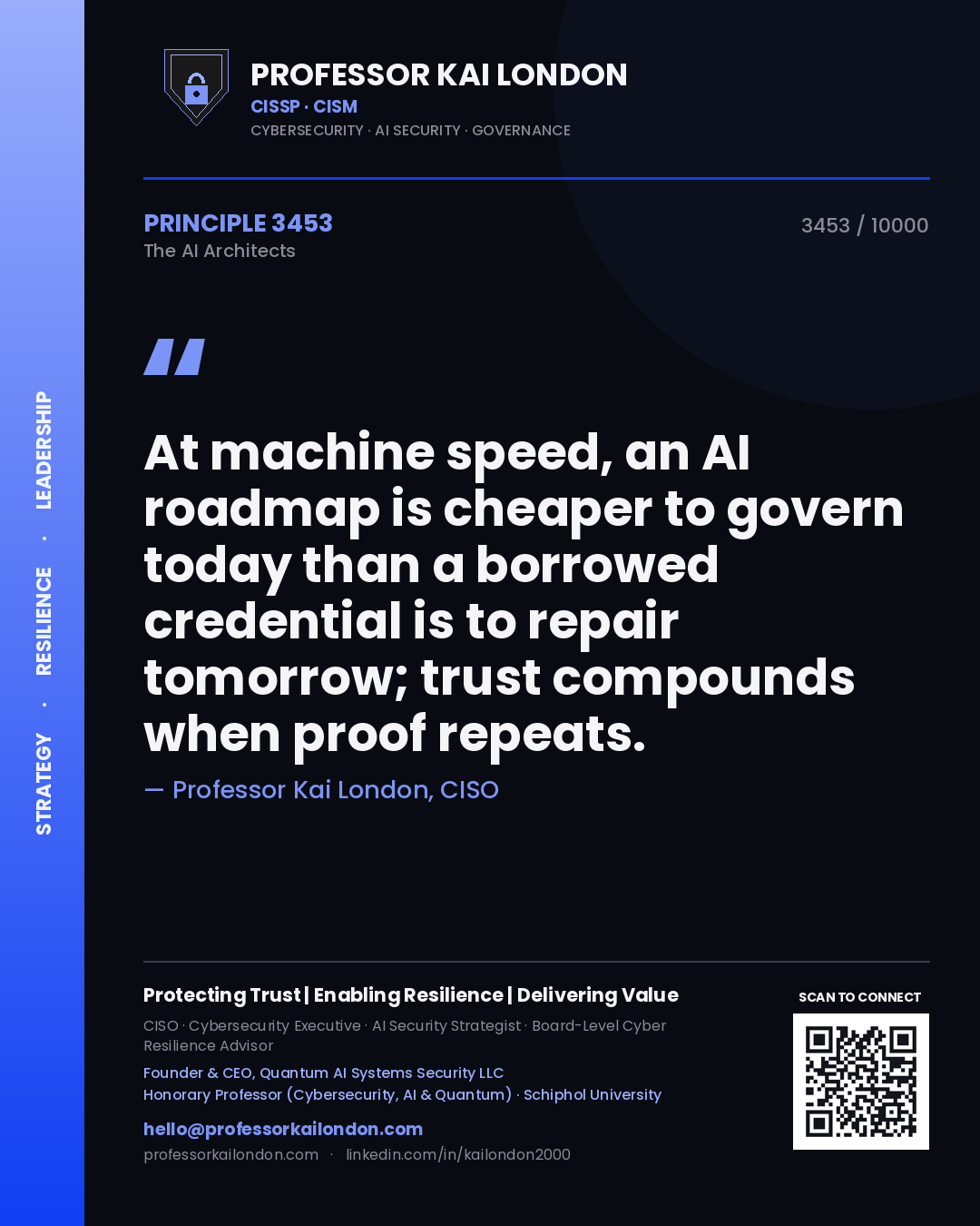 Professor Kai London principle 3453: At machine speed, an AI roadmap is cheaper to govern today than a borrowed credential is to repair tomorrow; trust compounds when proof repeats.