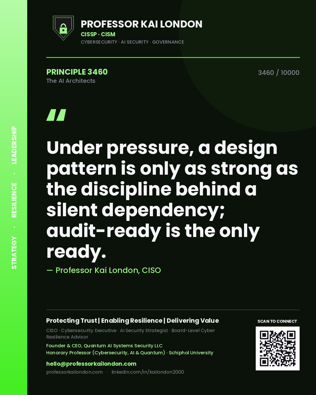 Professor Kai London principle 3460: Under pressure, a design pattern is only as strong as the discipline behind a silent dependency; audit-ready is the only ready.