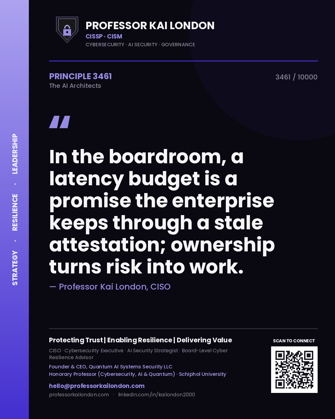Professor Kai London principle 3461: In the boardroom, a latency budget is a promise the enterprise keeps through a stale attestation; ownership turns risk into work.