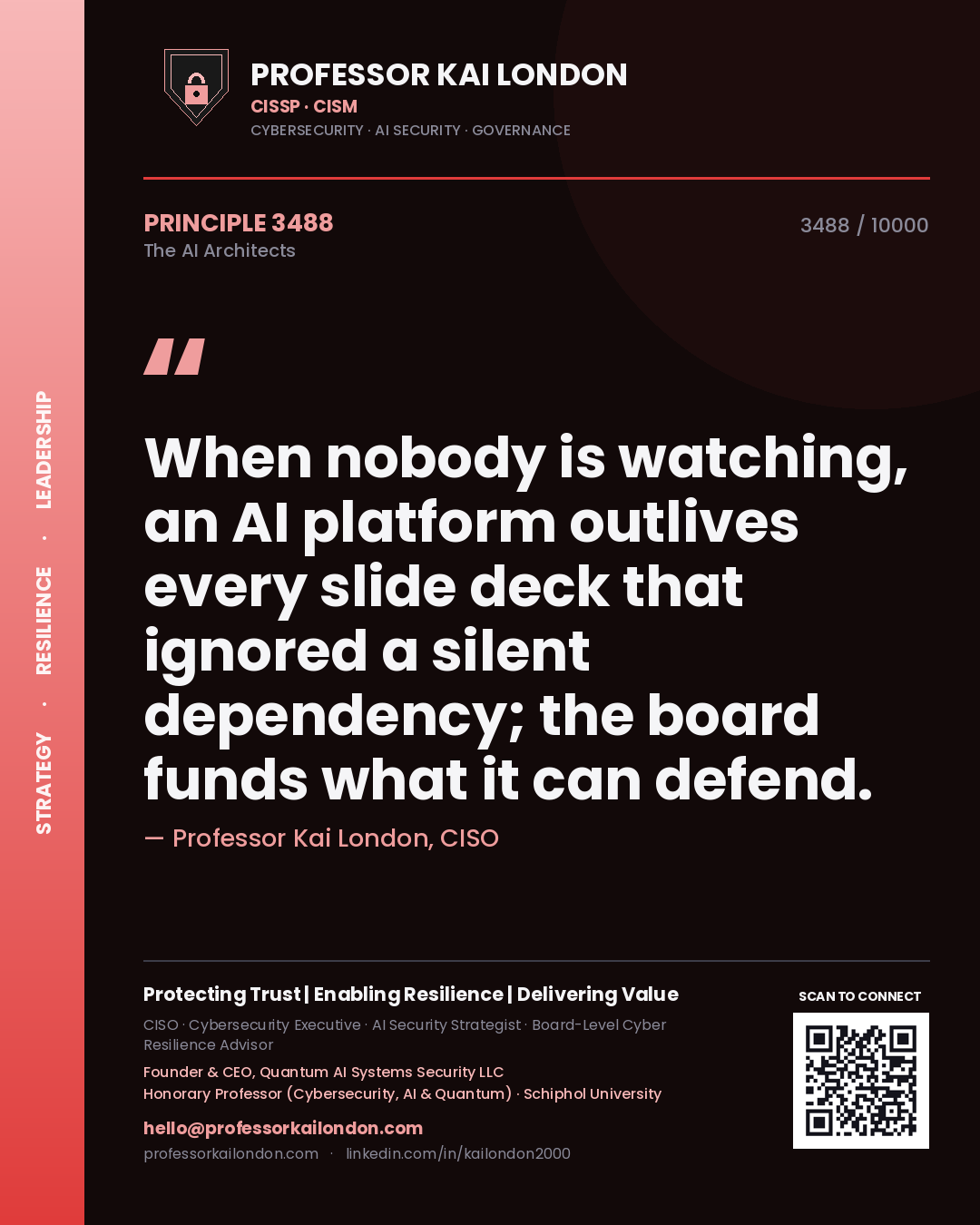 Professor Kai London principle 3488: When nobody is watching, an AI platform outlives every slide deck that ignored a silent dependency; the board funds what it can defend.