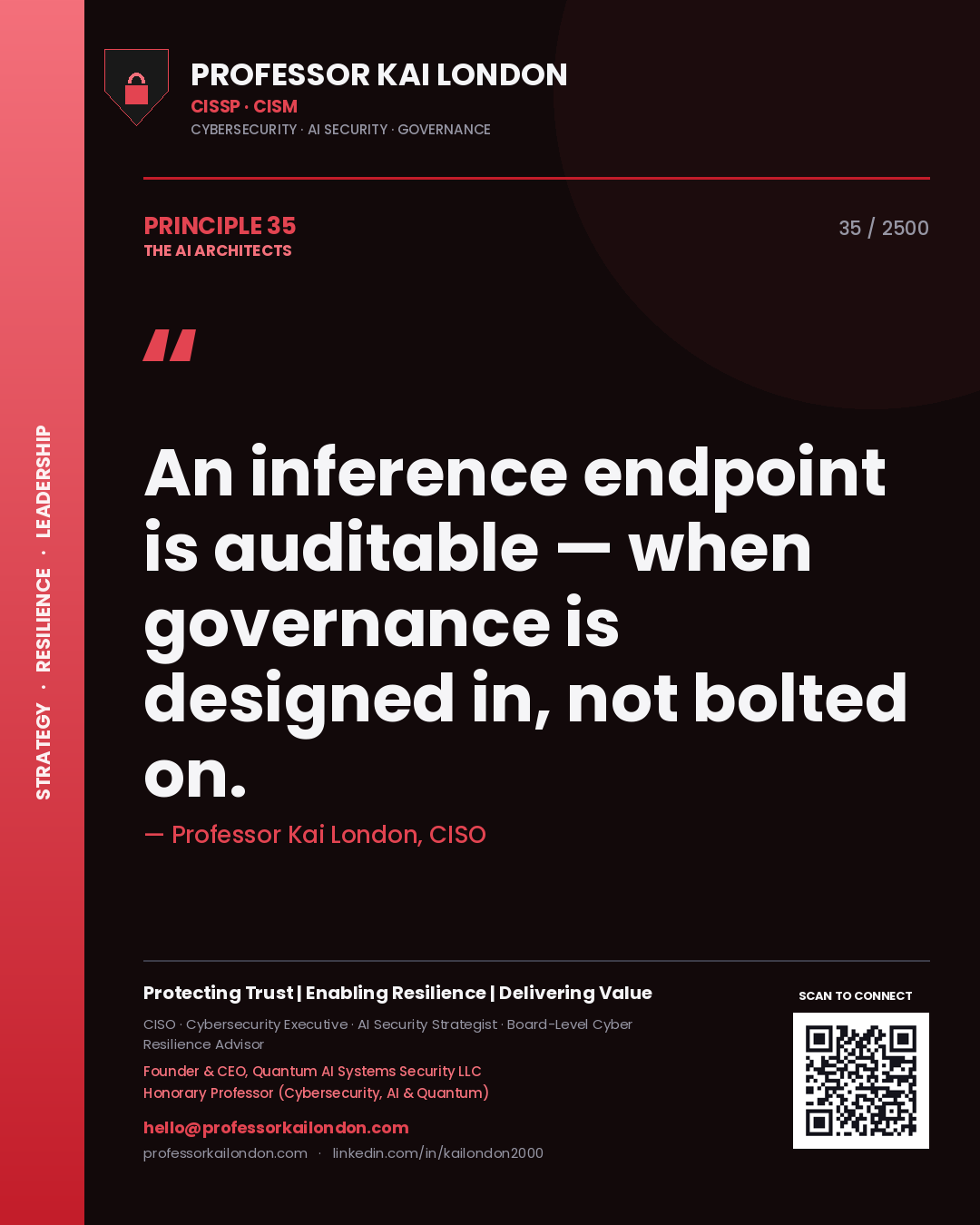 Professor Kai London principle 35: An inference endpoint is auditable — when governance is designed in, not bolted on.