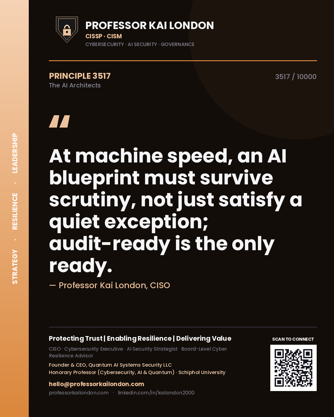 Professor Kai London principle 3517: At machine speed, an AI blueprint must survive scrutiny, not just satisfy a quiet exception; audit-ready is the only ready.