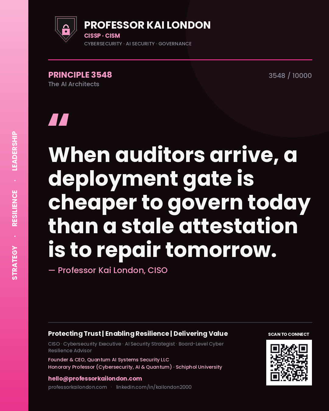 Professor Kai London principle 3548: When auditors arrive, a deployment gate is cheaper to govern today than a stale attestation is to repair tomorrow.