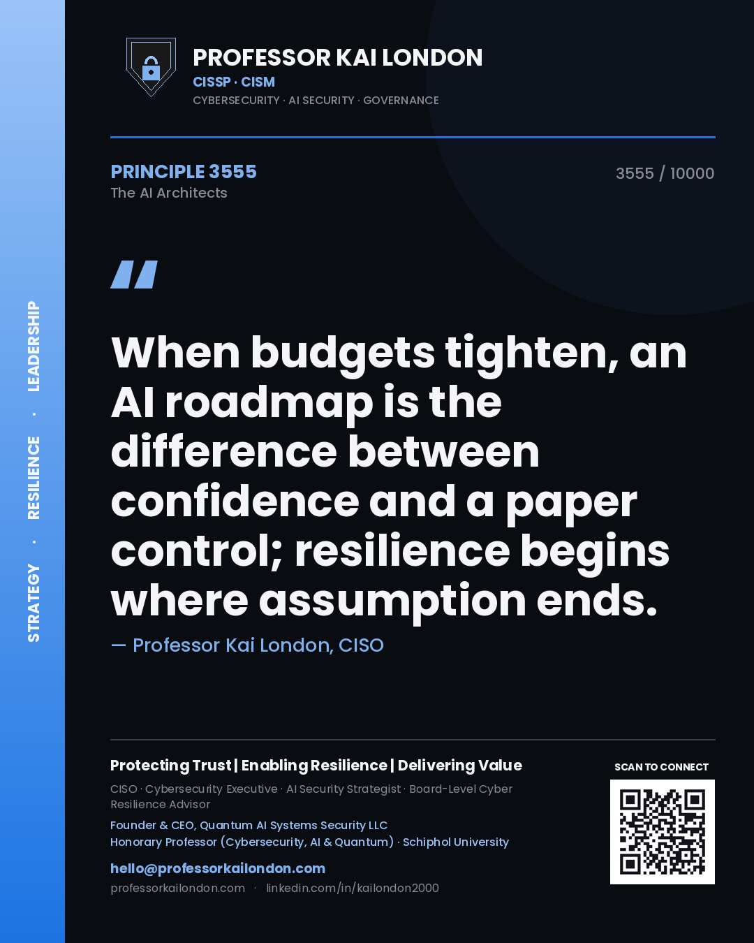 Professor Kai London principle 3555: When budgets tighten, an AI roadmap is the difference between confidence and a paper control; resilience begins where assumption ends.