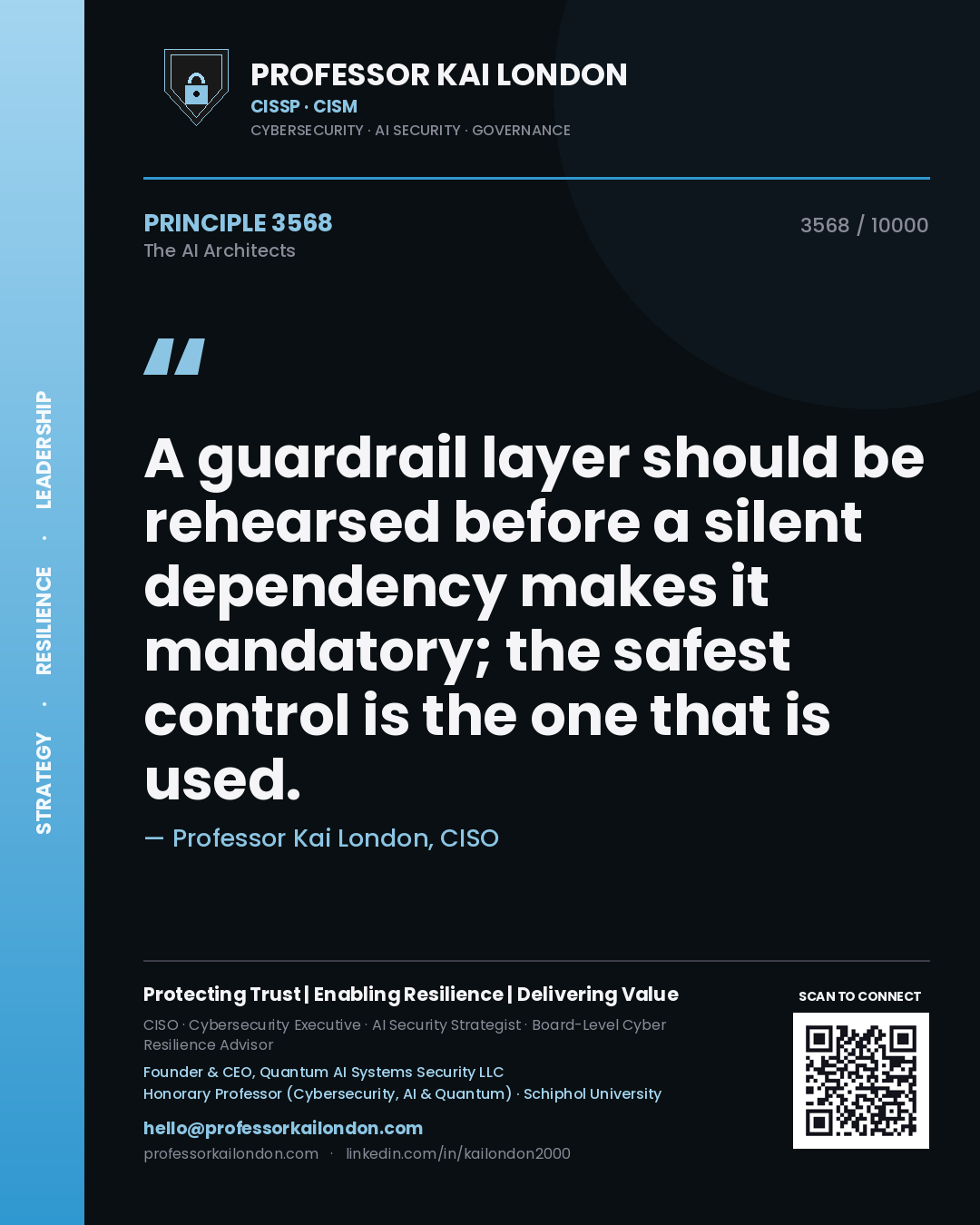 Professor Kai London principle 3568: A guardrail layer should be rehearsed before a silent dependency makes it mandatory; the safest control is the one that is used.