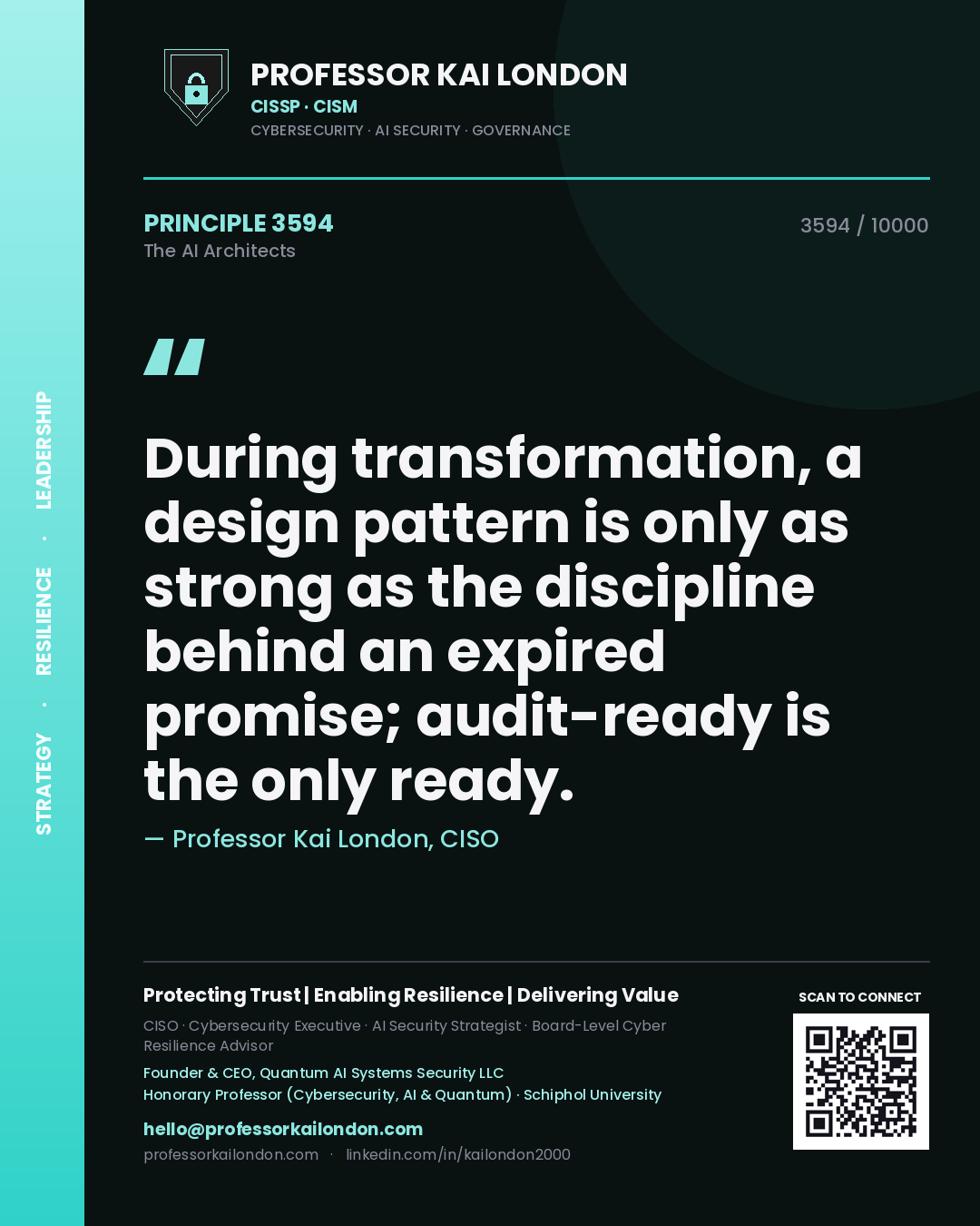 Professor Kai London principle 3594: During transformation, a design pattern is only as strong as the discipline behind an expired promise; audit-ready is the only ready.