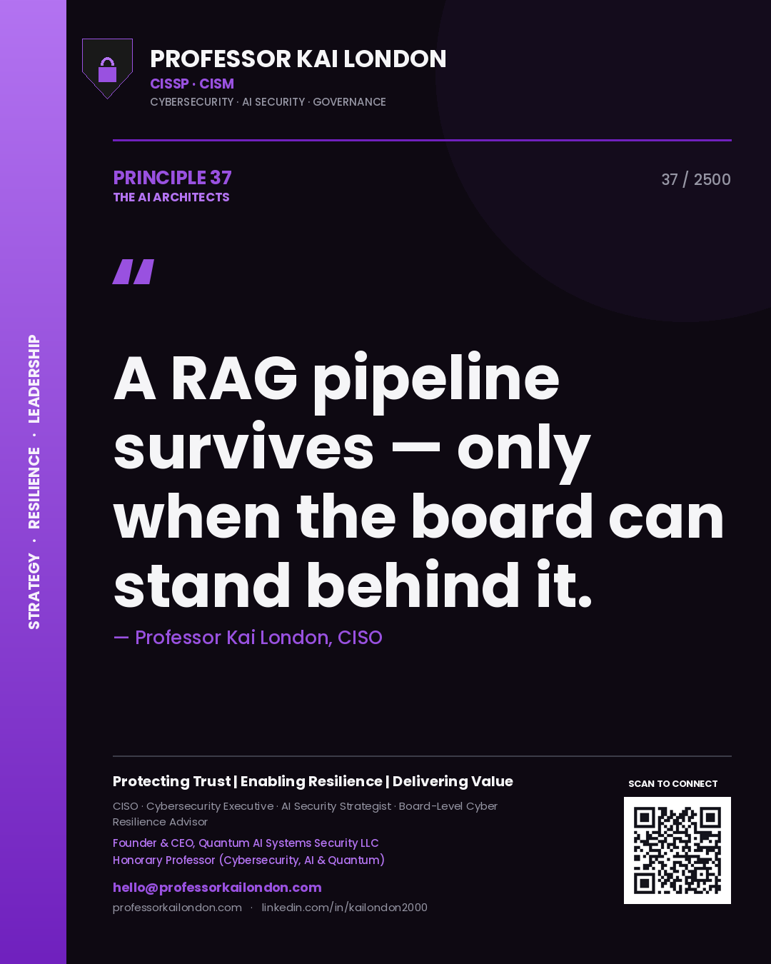 Professor Kai London principle 37: A RAG pipeline survives — only when the board can stand behind it.