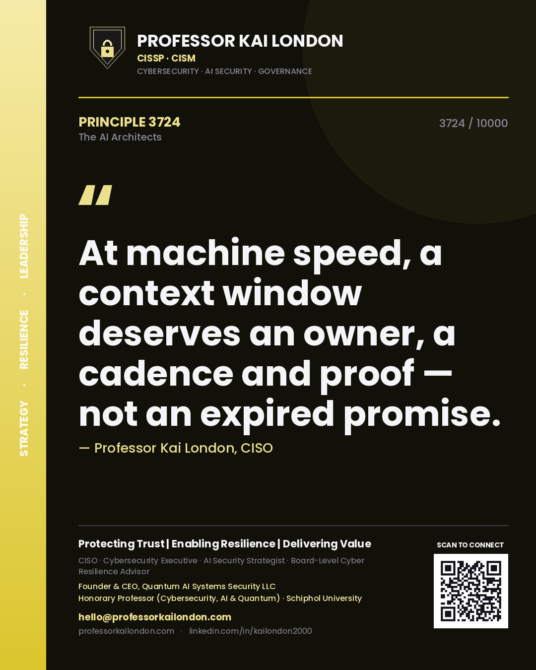 Professor Kai London principle 3724: At machine speed, a context window deserves an owner, a cadence and proof — not an expired promise.