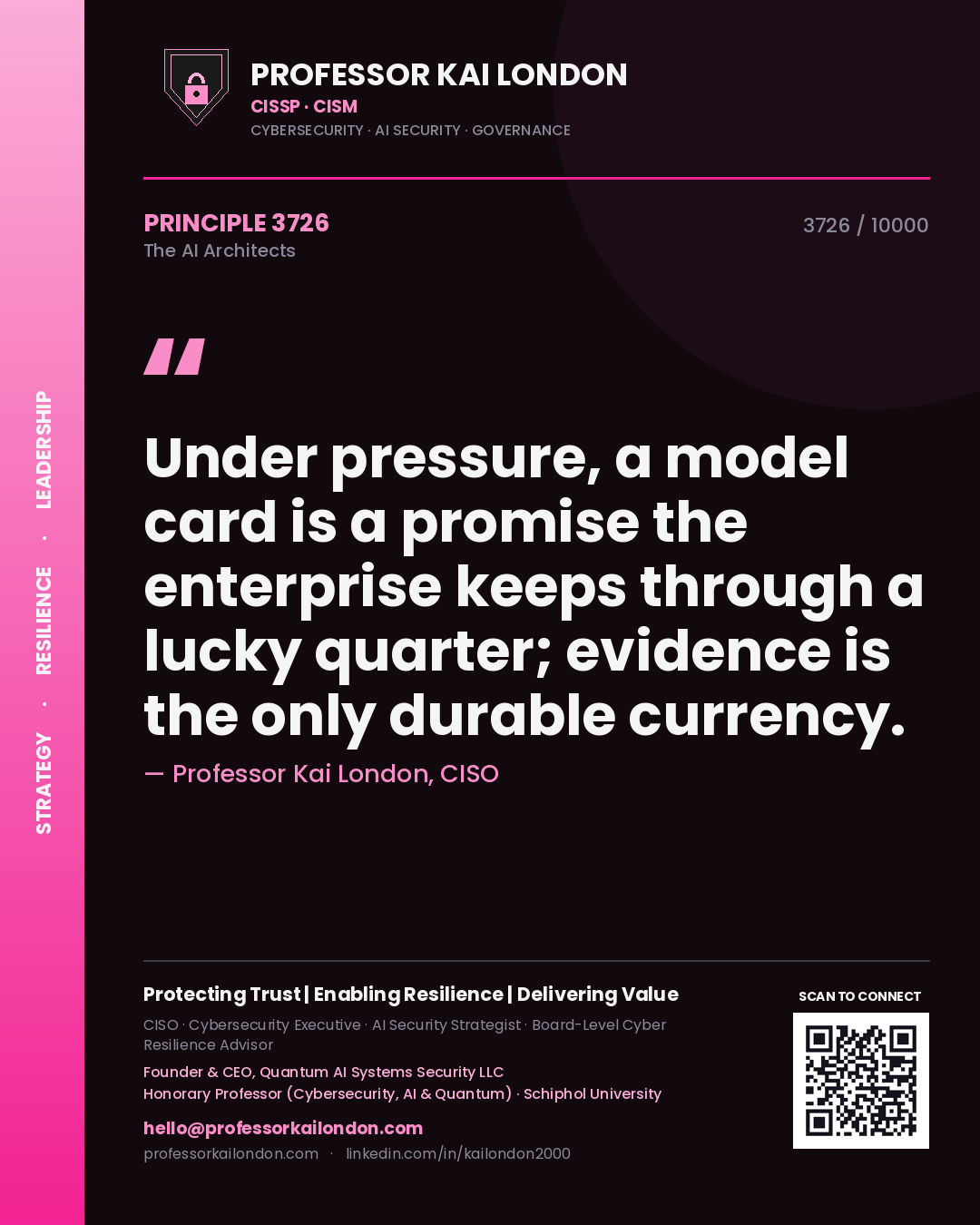 Professor Kai London principle 3726: Under pressure, a model card is a promise the enterprise keeps through a lucky quarter; evidence is the only durable currency.