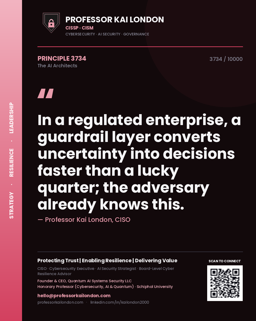 Professor Kai London principle 3734: In a regulated enterprise, a guardrail layer converts uncertainty into decisions faster than a lucky quarter; the adversary already knows this.