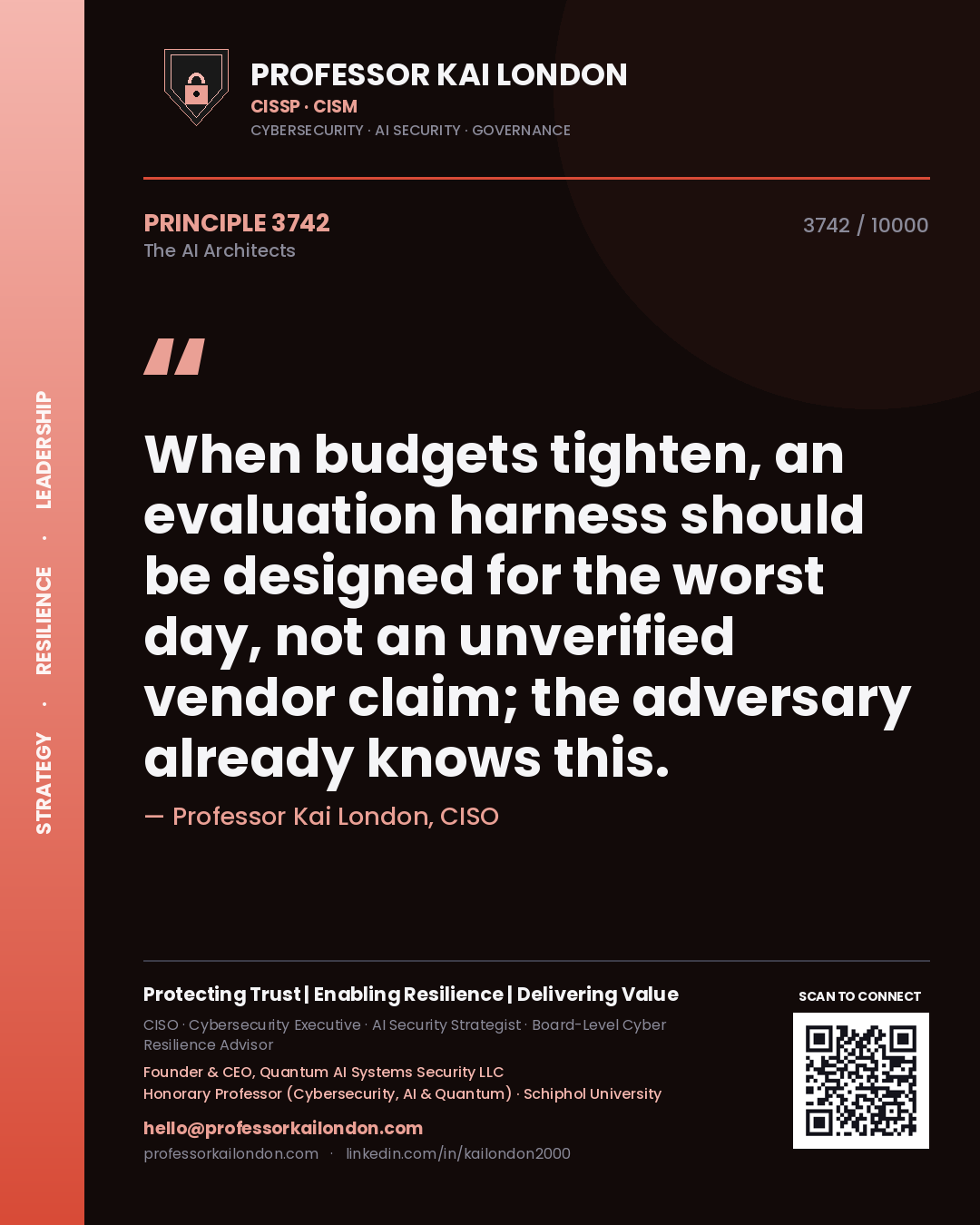 Professor Kai London principle 3742: When budgets tighten, an evaluation harness should be designed for the worst day, not an unverified vendor claim; the adversary already knows this.