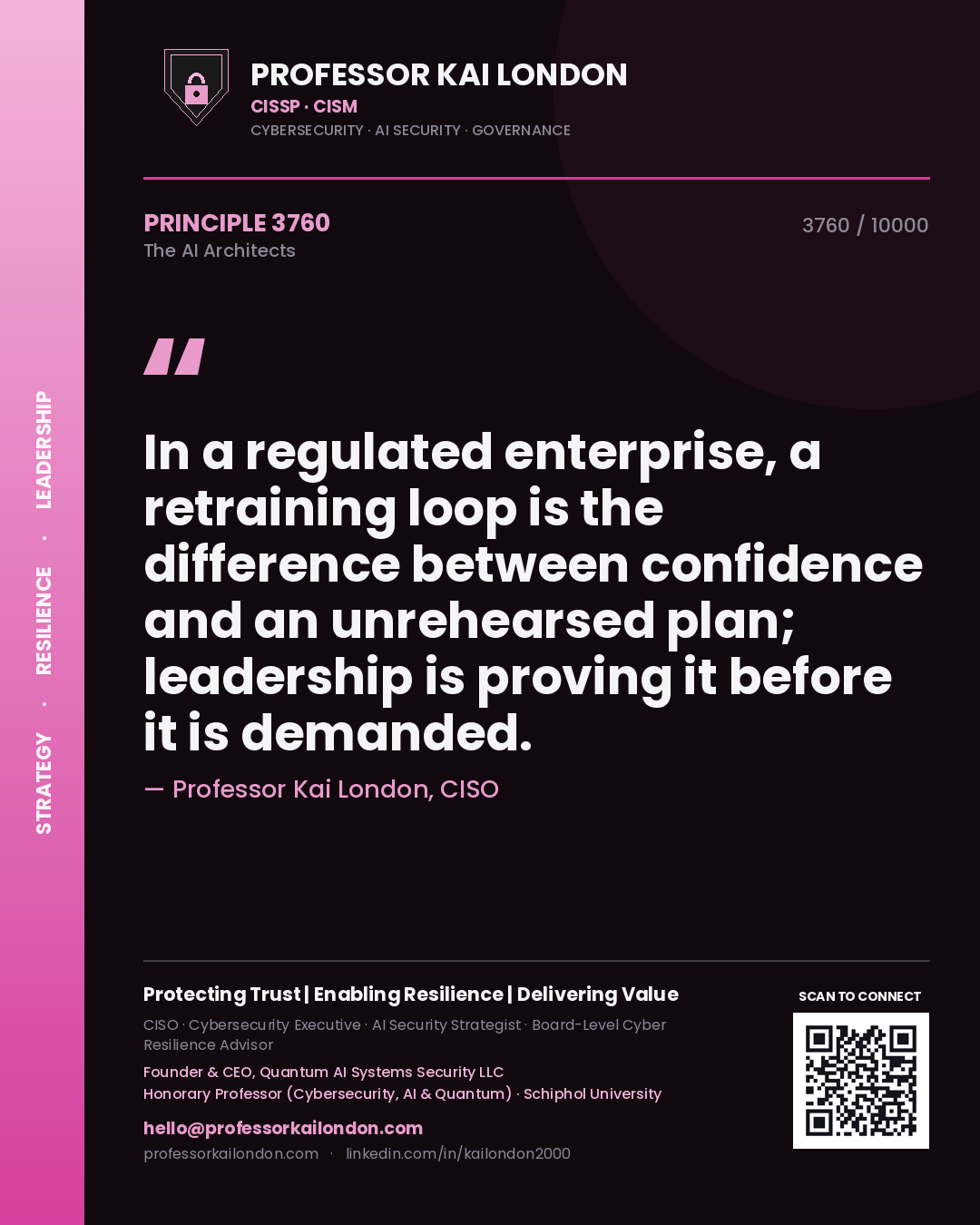 Professor Kai London principle 3760: In a regulated enterprise, a retraining loop is the difference between confidence and an unrehearsed plan; leadership is proving it before it is demanded.