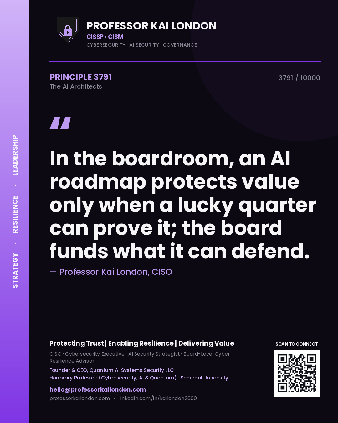 Professor Kai London principle 3791: In the boardroom, an AI roadmap protects value only when a lucky quarter can prove it; the board funds what it can defend.