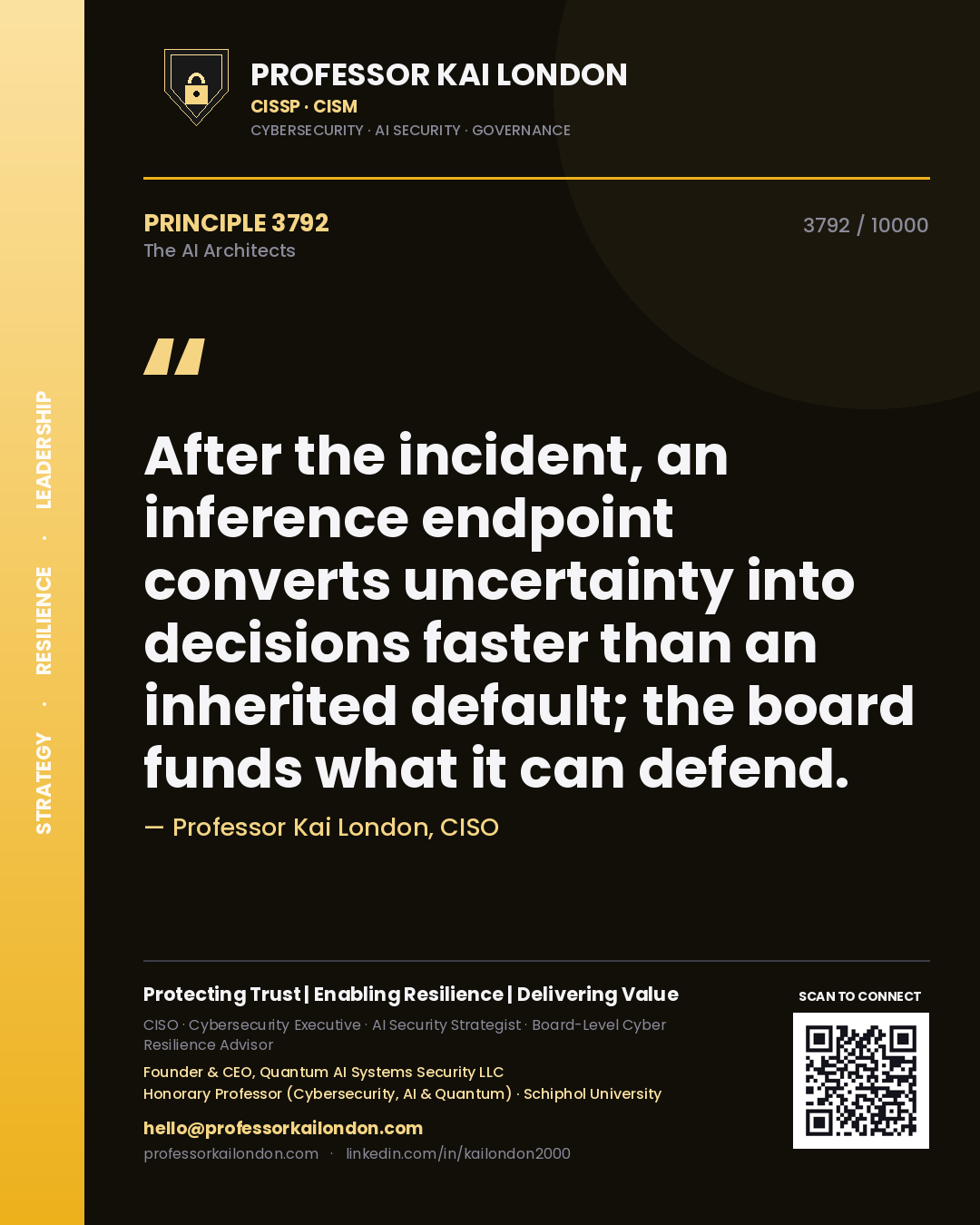 Professor Kai London principle 3792: After the incident, an inference endpoint converts uncertainty into decisions faster than an inherited default; the board funds what it can defend.