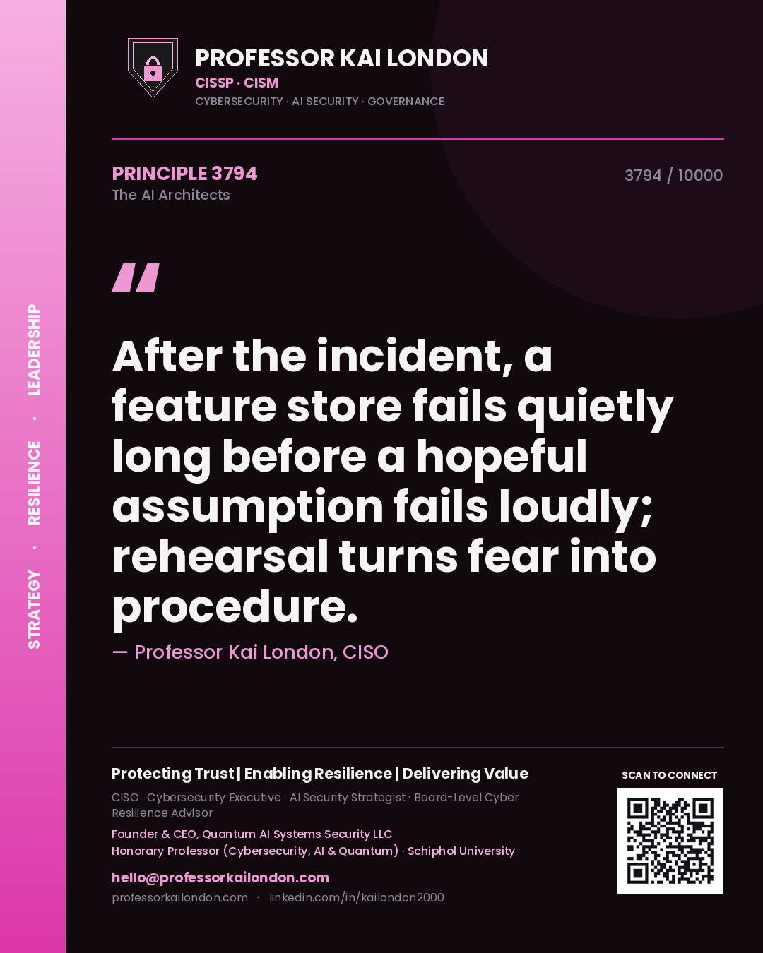 Professor Kai London principle 3794: After the incident, a feature store fails quietly long before a hopeful assumption fails loudly; rehearsal turns fear into procedure.