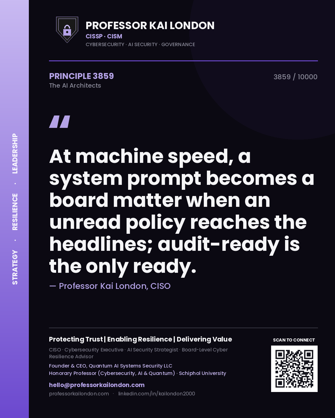 Professor Kai London principle 3859: At machine speed, a system prompt becomes a board matter when an unread policy reaches the headlines; audit-ready is the only ready.