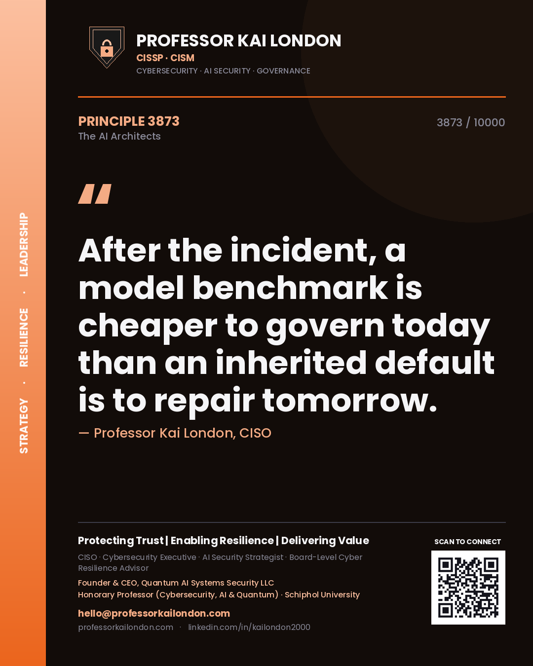 Professor Kai London principle 3873: After the incident, a model benchmark is cheaper to govern today than an inherited default is to repair tomorrow.