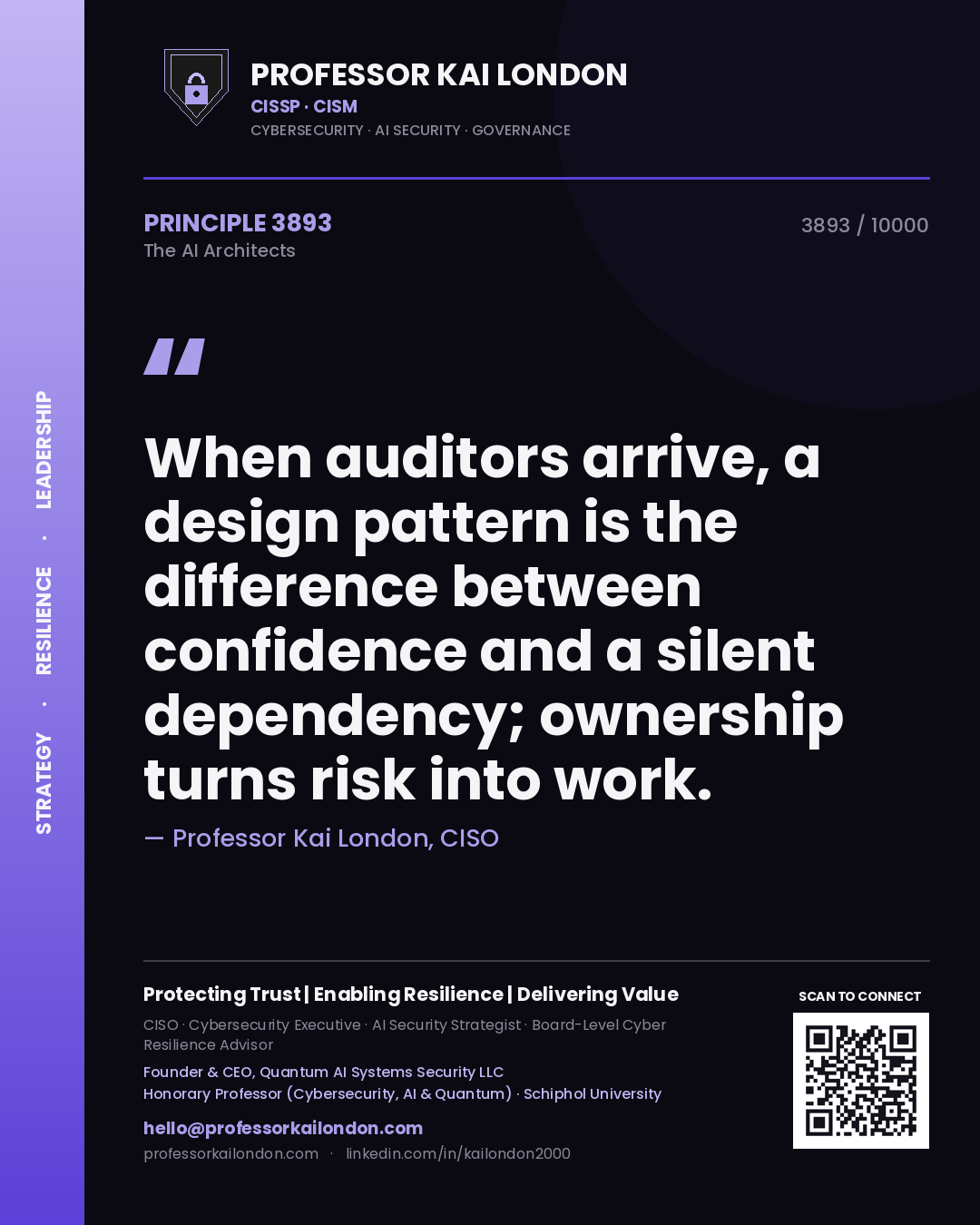 Professor Kai London principle 3893: When auditors arrive, a design pattern is the difference between confidence and a silent dependency; ownership turns risk into work.