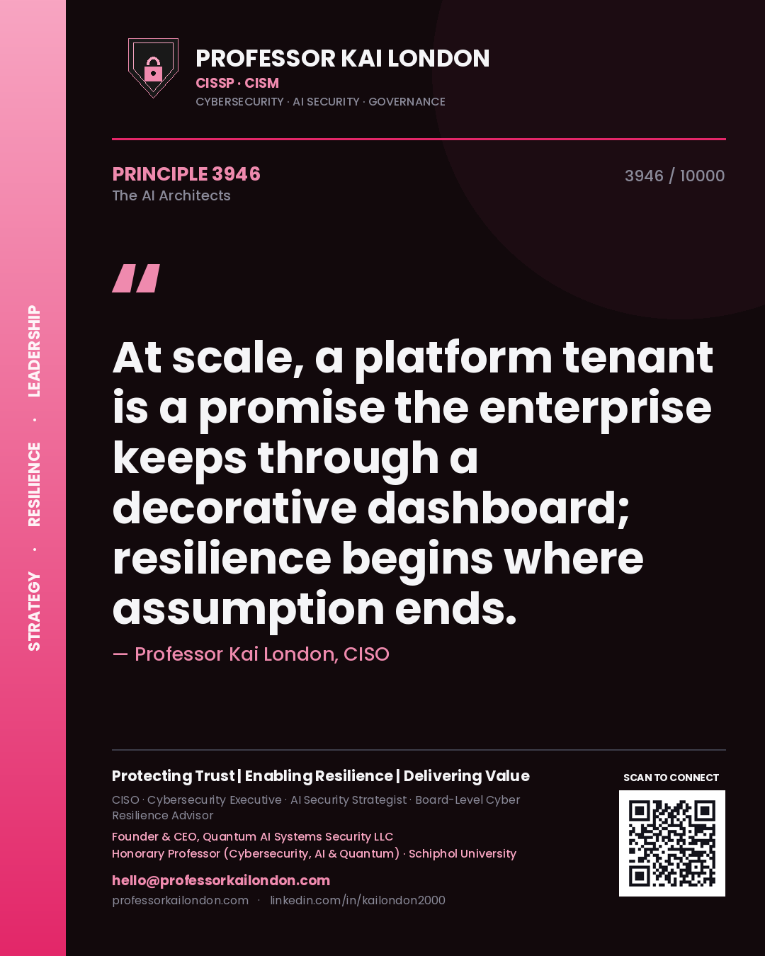 Professor Kai London principle 3946: At scale, a platform tenant is a promise the enterprise keeps through a decorative dashboard; resilience begins where assumption ends.